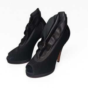 Casadei Black Ruffled Peep-Toe Heels